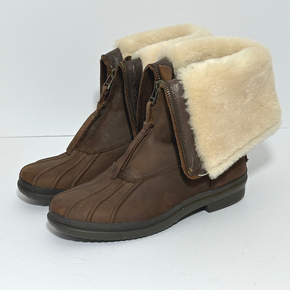 UGG Arquette Brown Leather Shearling Zip Duck Boots Womens 6.5 Outdoor Gorpcore